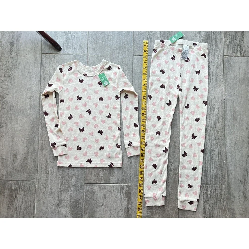 Baby Gap Girls Hearts Cat Long Sleeve Pant 2 Piece Pjs Pajama Set Organic NEW 6